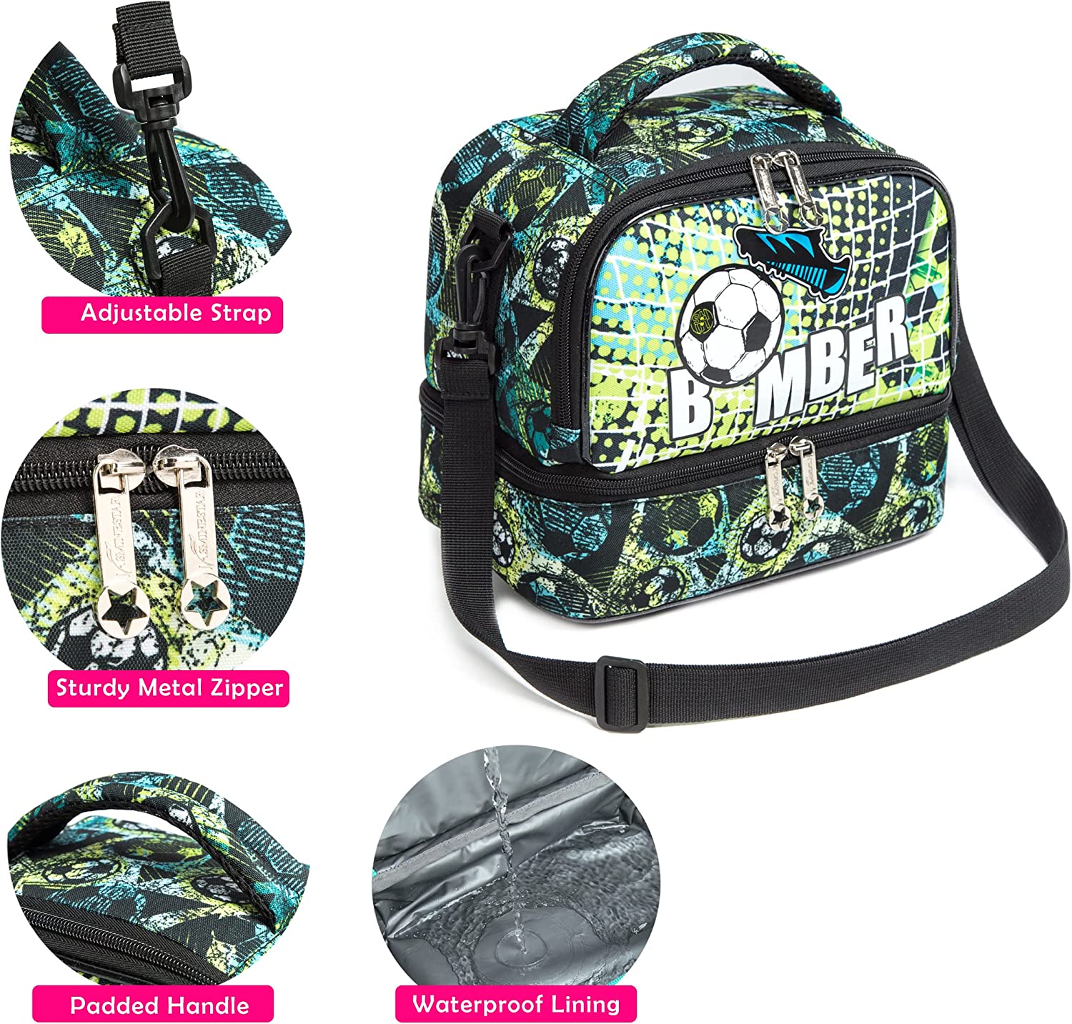 EAZY KIDS - Bottle/Lunch Bag - Football Green