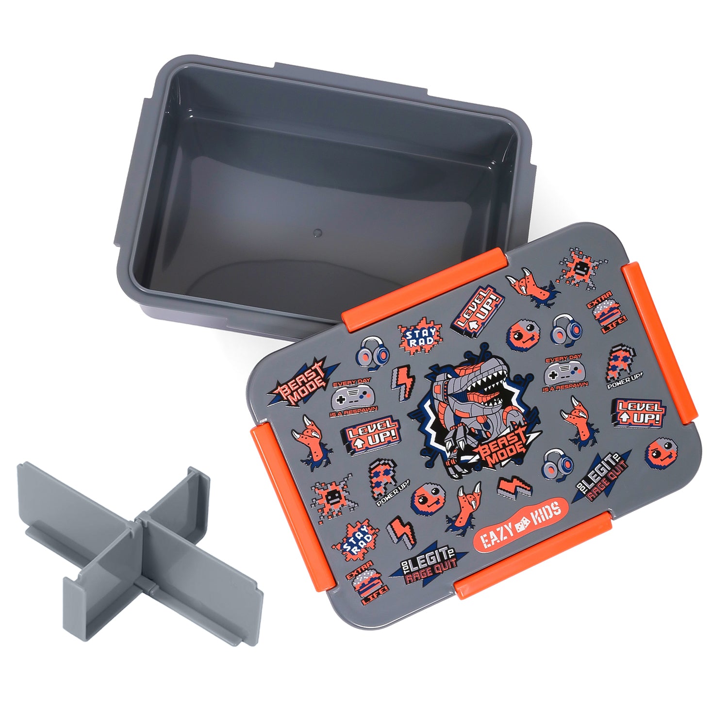 EAZY KIDS 1/2/3/4 Compartment Convertible Bento Lunch Box Dinosaur - Grey 850ml