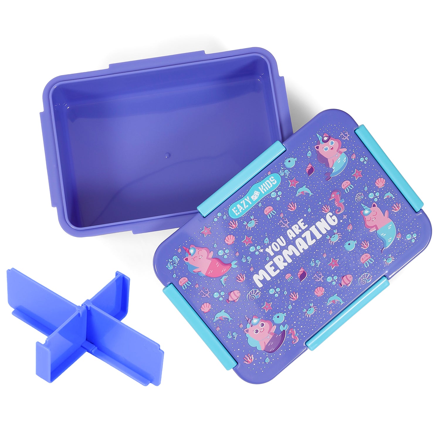 EAZY KIDS 1/2/3/4 Compartment Convertible Bento Lunch Box Mermaid - Purple 850ml