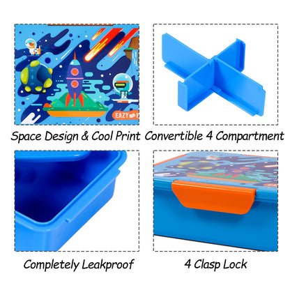 EAZY KIDS 1/2/3/4 Compartment Convertible Bento Lunch Box Space - Blue 850ml