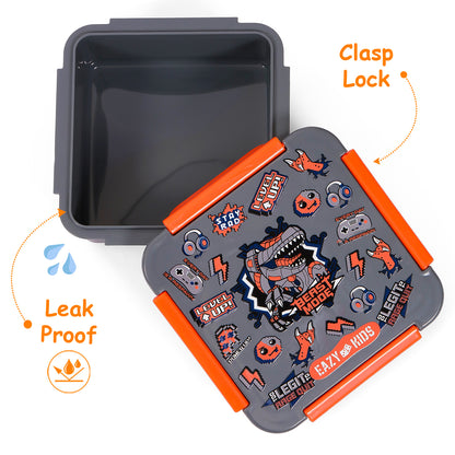 EAZY KIDS Lunch Box, Dinosaur - Grey, 650ml