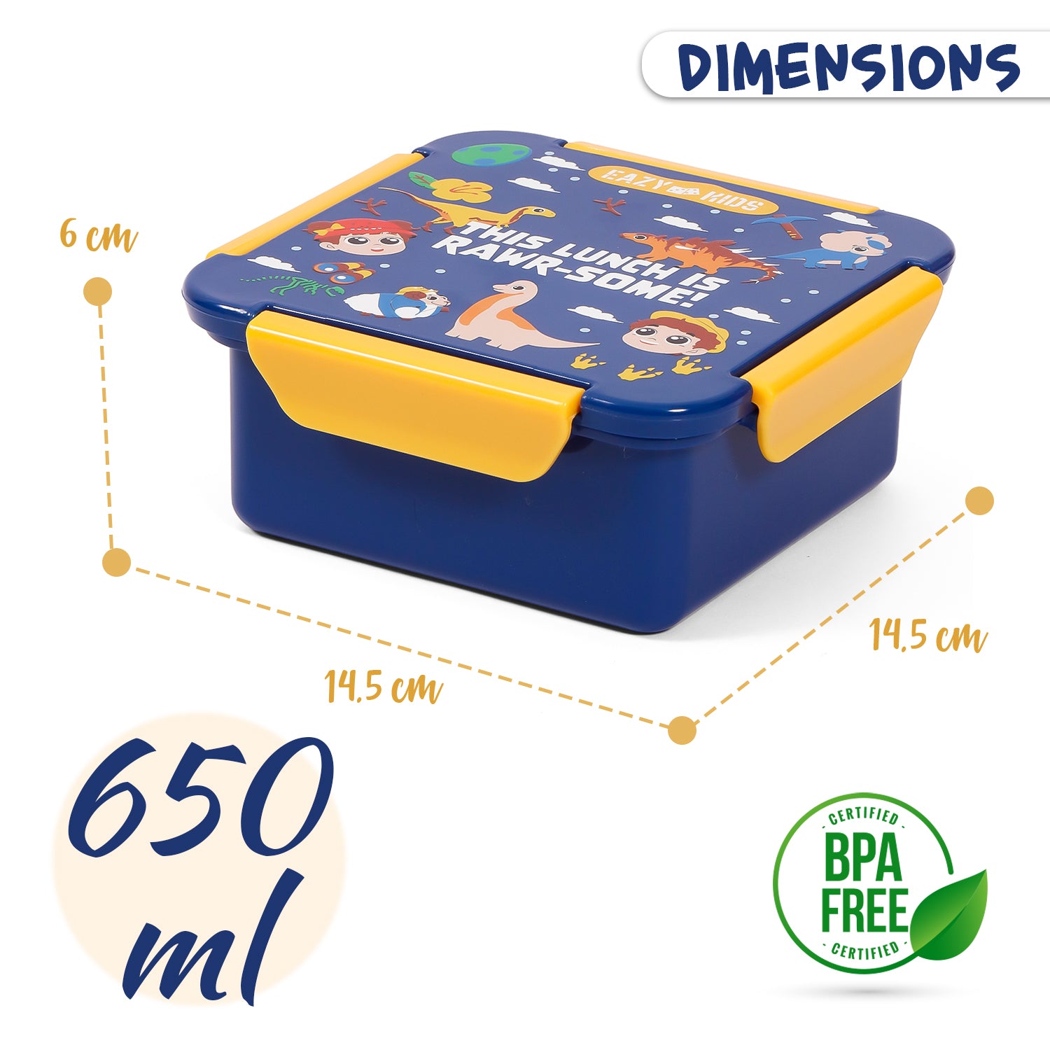 EAZY KIDS Lunch Box, T - Rex - Blue, 650ml