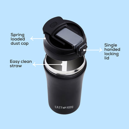 EAZY KIDS Insulated Tumbler Water Bottle - Black, 400ml