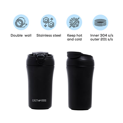 EAZY KIDS Insulated Tumbler Water Bottle - Black, 400ml