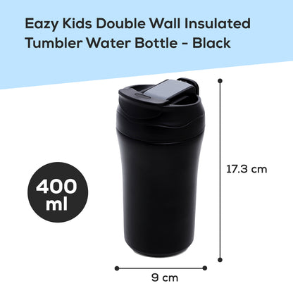 EAZY KIDS Insulated Tumbler Water Bottle - Black, 400ml