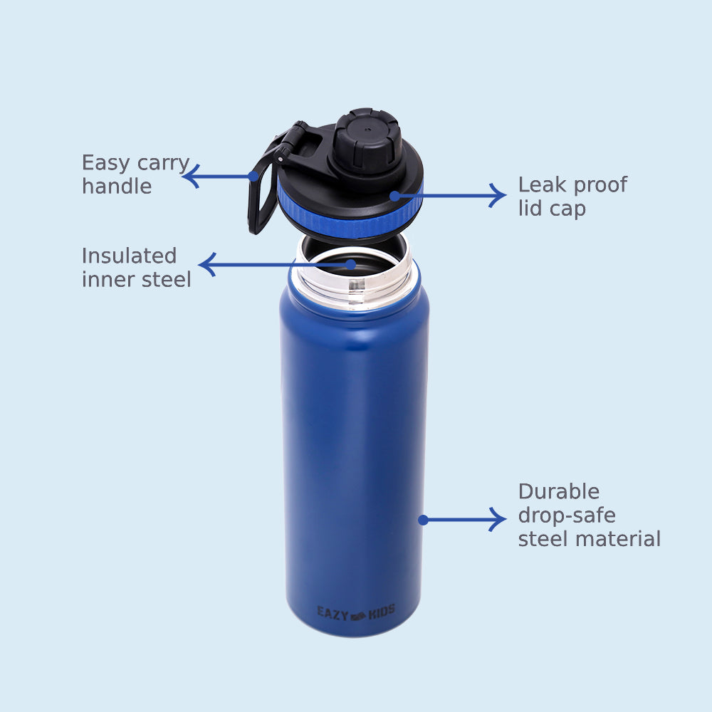 EAZY KIDS Insulated Tracking Water Bottle - Blue, 800ml