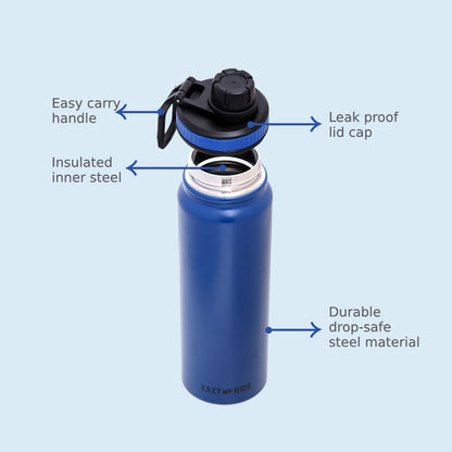 EAZY KIDS Insulated Tracking Water Bottle - Blue, 800ml