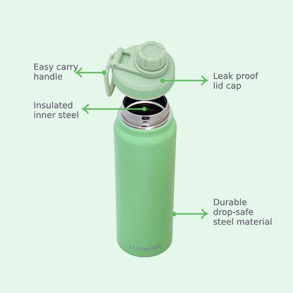 EAZY KIDS Insulated Tracking Water Bottle - Green, 800ml