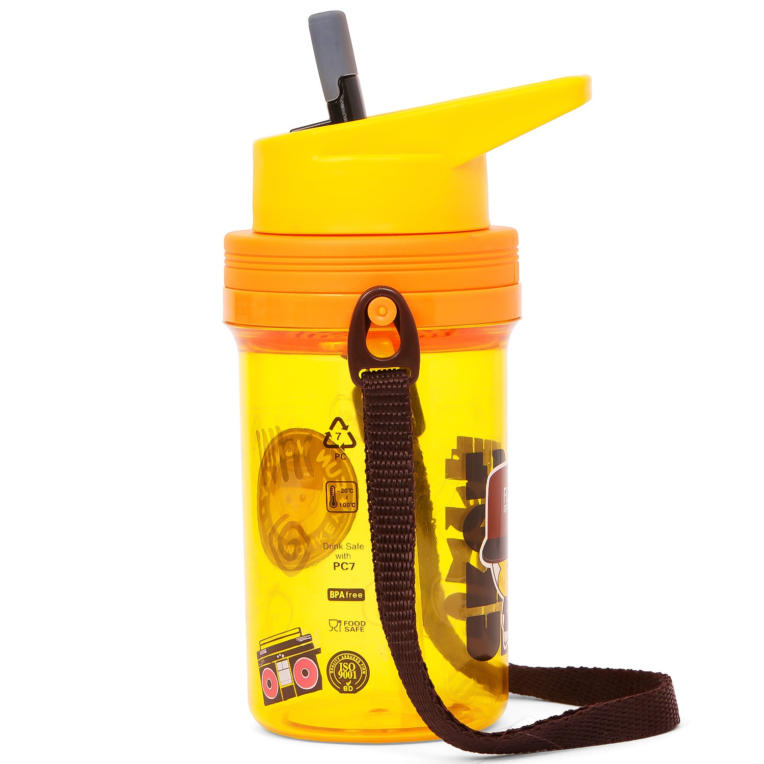 EAZY KIDS Water Bottle 500ml wt Straw - Yellow