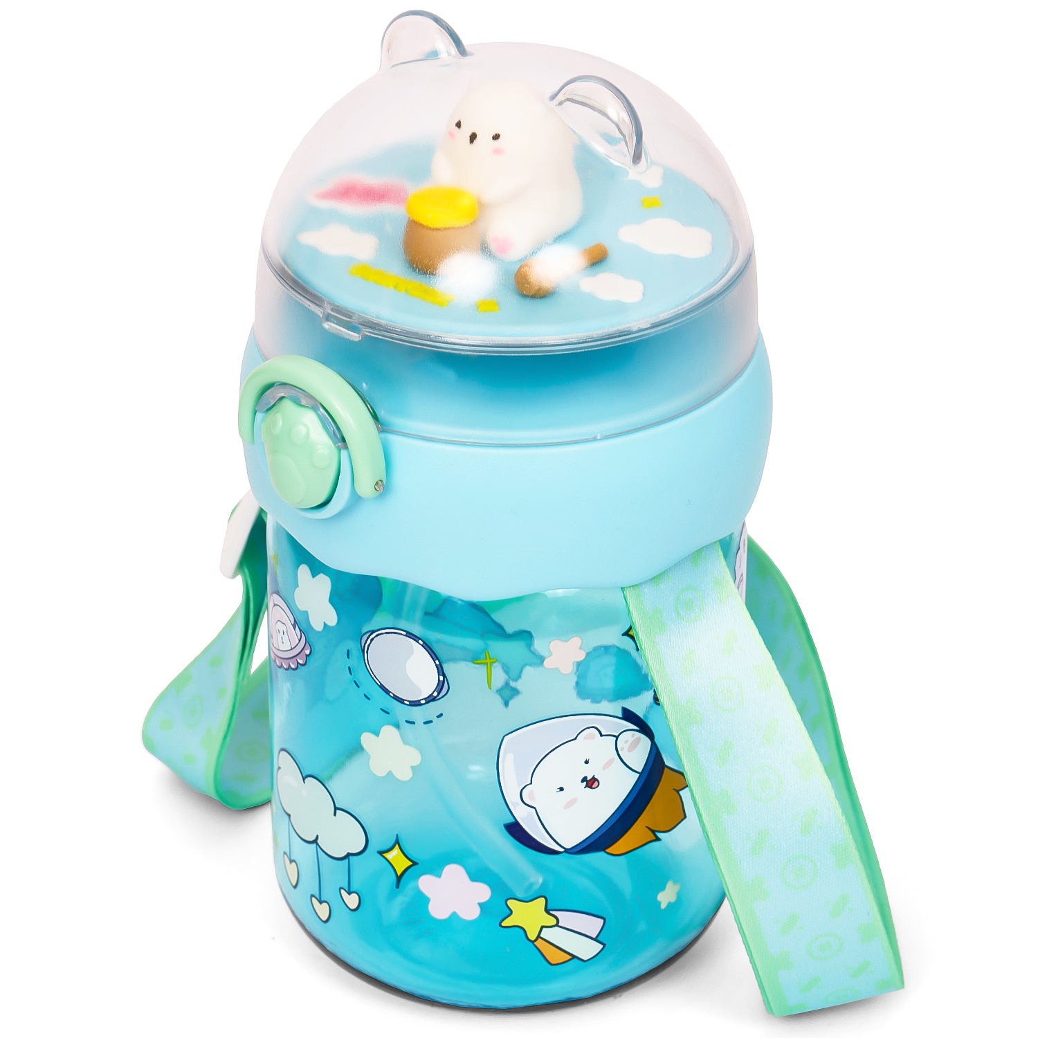 EAZY KIDS Water Bottle 580ml wt straw - Green