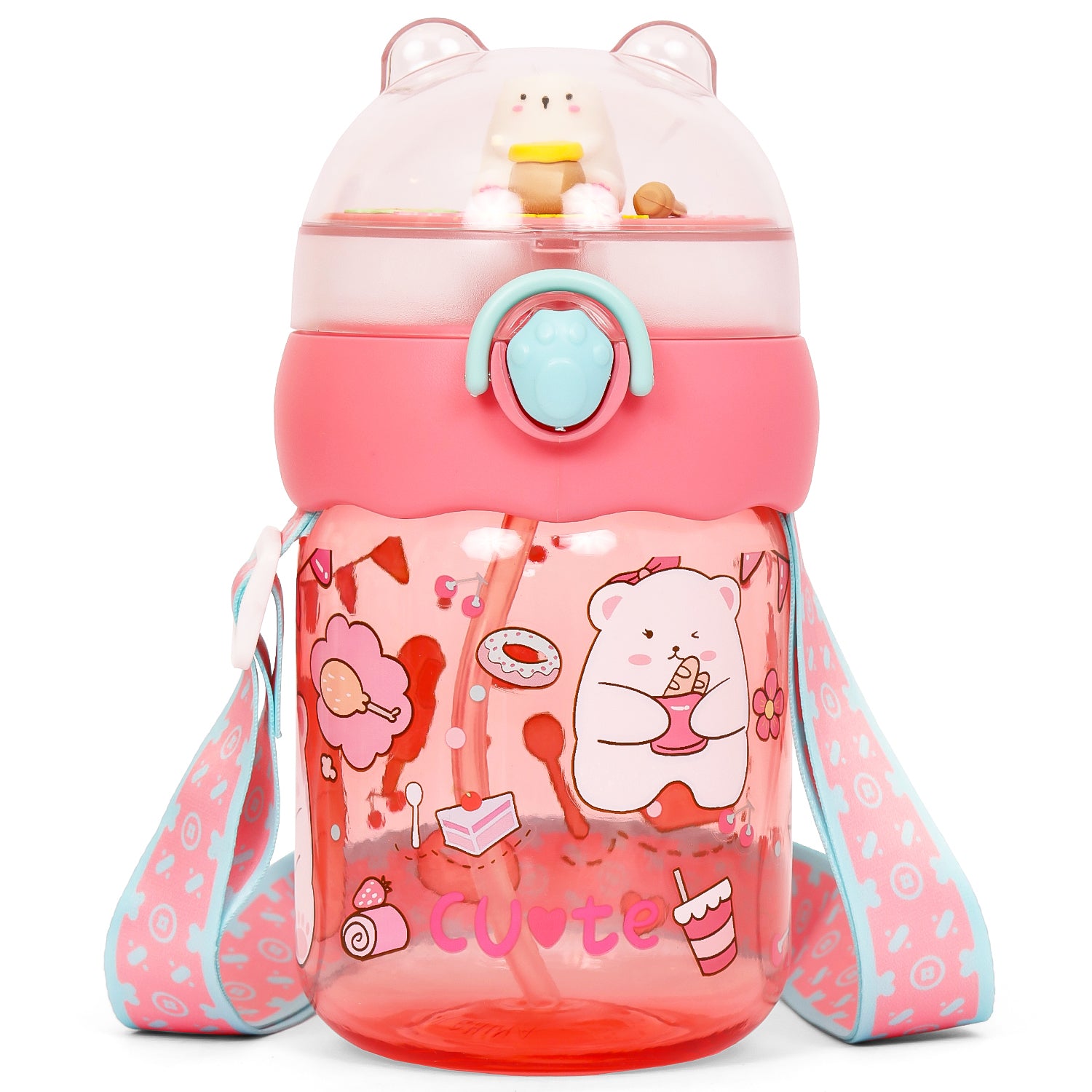 EAZY KIDS Water Bottle 580ml wt straw - Rose Red