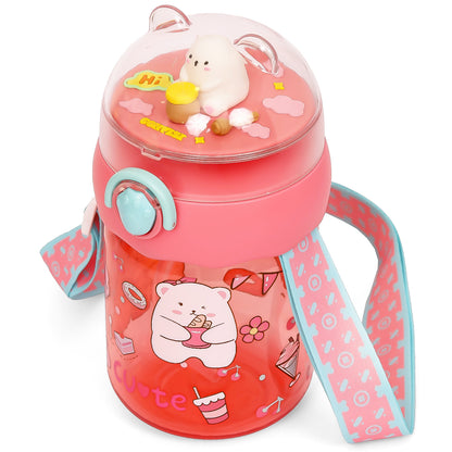 EAZY KIDS Water Bottle 580ml wt straw - Rose Red
