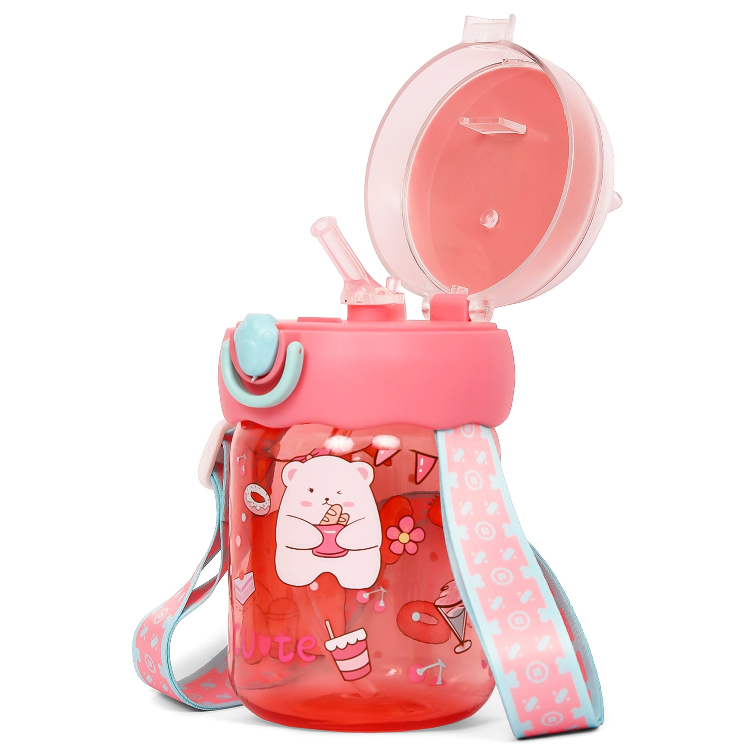EAZY KIDS Water Bottle 580ml wt straw - Rose Red