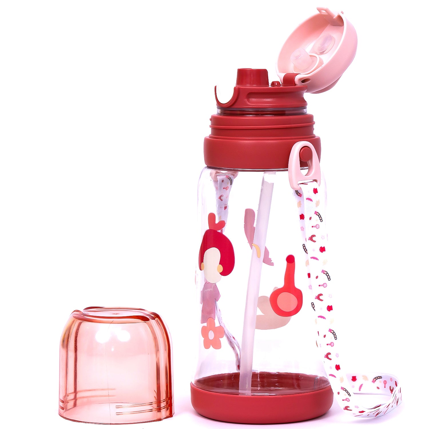 EAZY KIDS Water Bottle 600ml wt straw - Pink