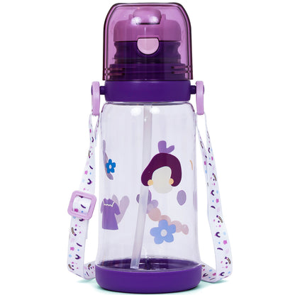 EAZY KIDS Water Bottle 600ml wt straw - Purple