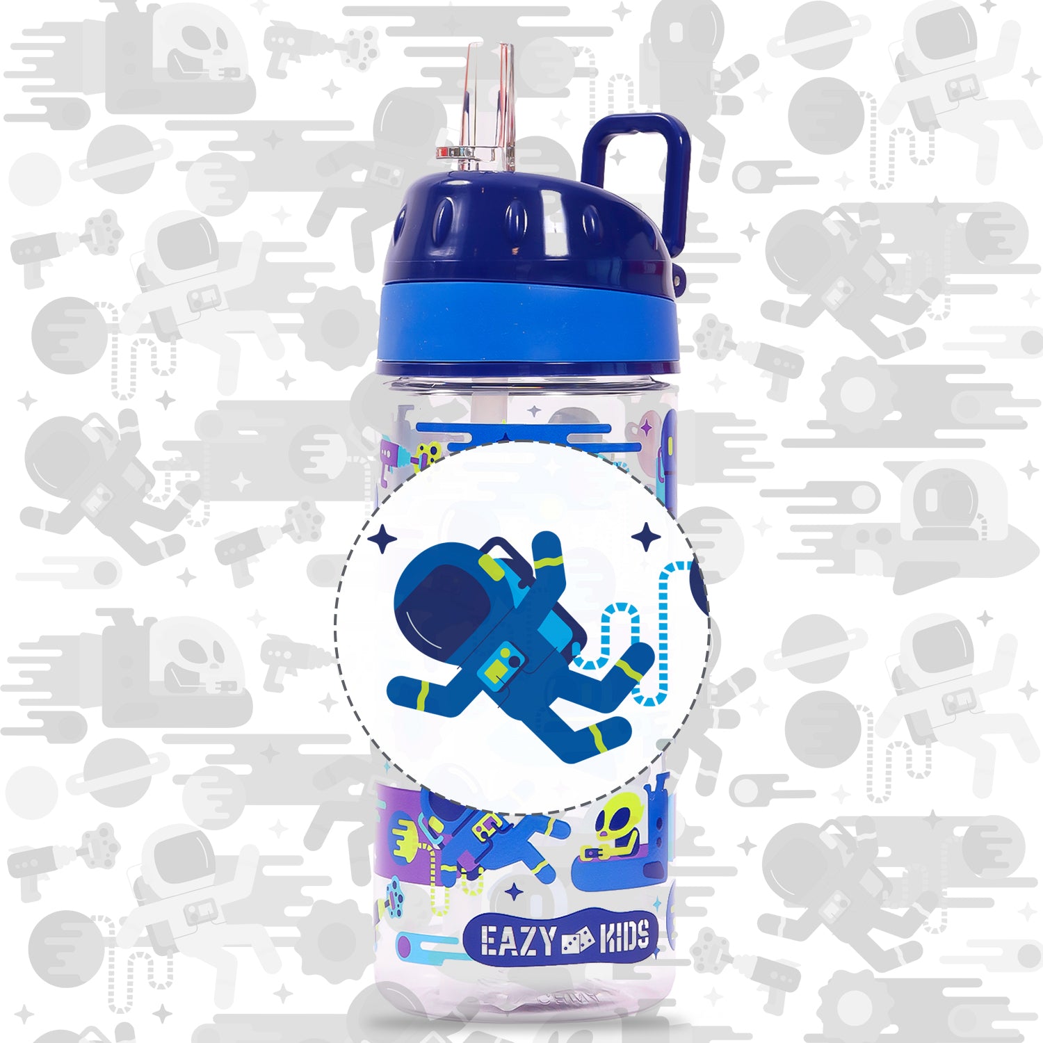 EAZY KIDS Tritan Water Bottle w/Carry handle, Astronauts - Blue, 420ml