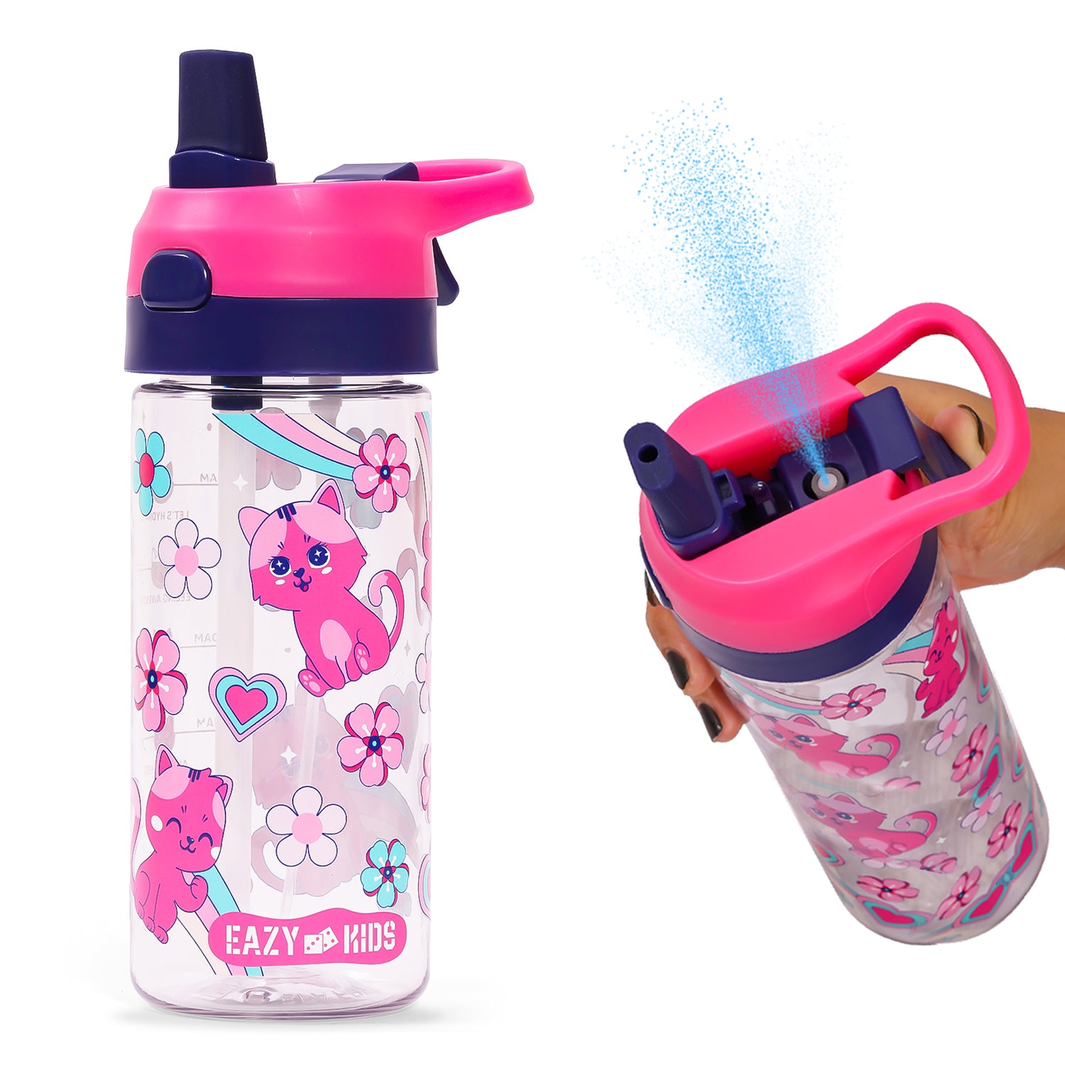 EAZY KIDS Tritan Water Bottle w/Spray, Cat - Pink, 420ml