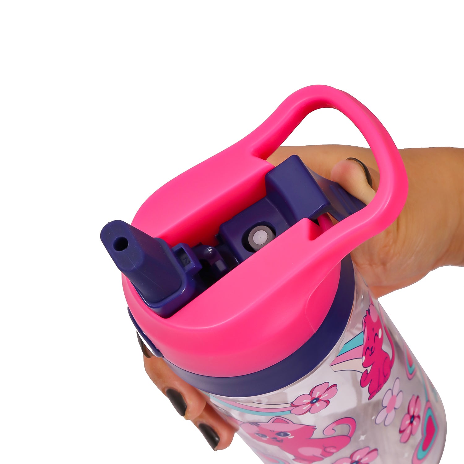 EAZY KIDS Tritan Water Bottle w/Spray, Cat - Pink, 420ml