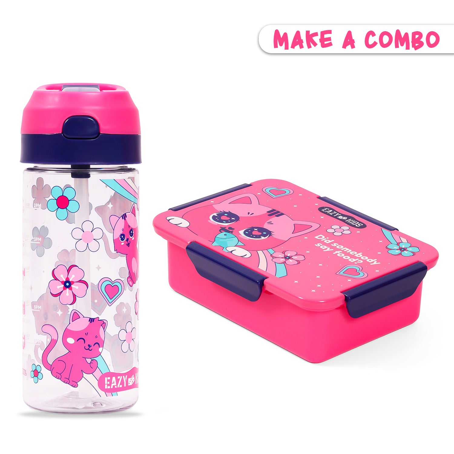 EAZY KIDS Tritan Water Bottle w/Spray, Cat - Pink, 420ml