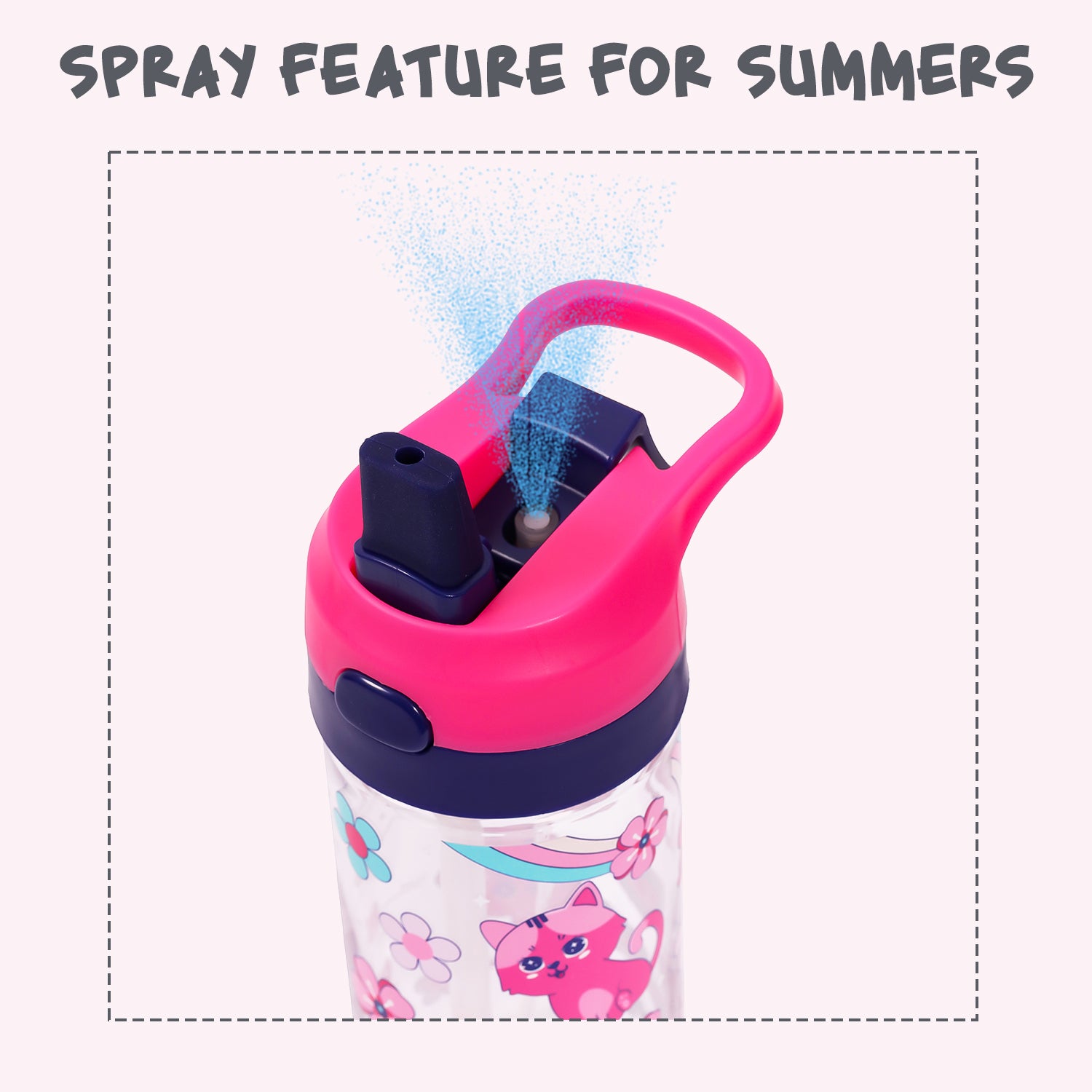 EAZY KIDS Tritan Water Bottle w/Spray, Cat - Pink, 420ml