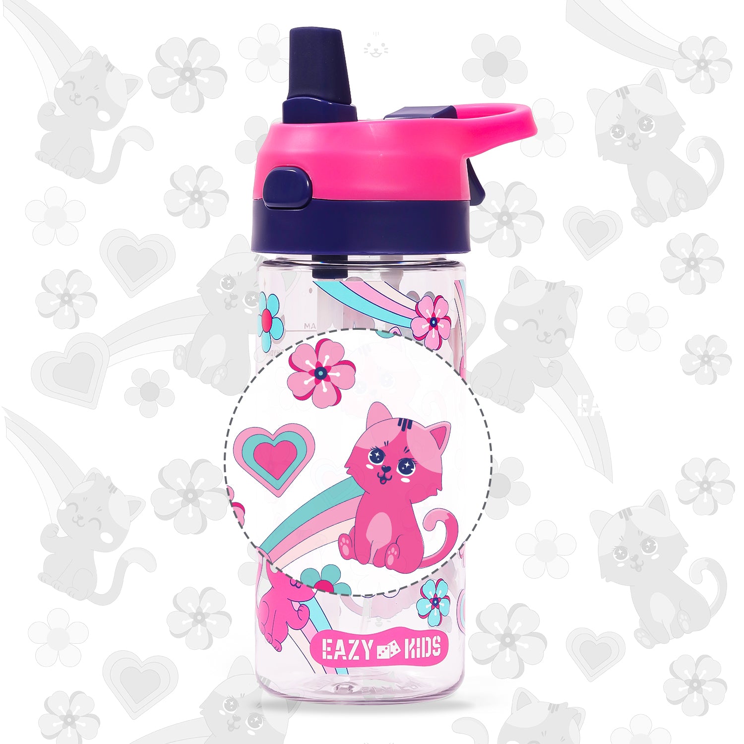 EAZY KIDS Tritan Water Bottle w/Spray, Cat - Pink, 420ml