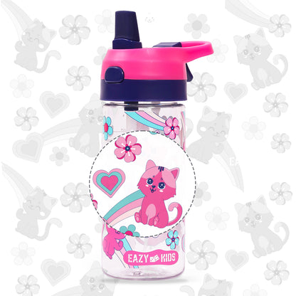 EAZY KIDS Tritan Water Bottle w/Spray, Cat - Pink, 420ml