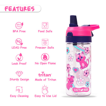 EAZY KIDS Tritan Water Bottle w/Spray, Cat - Pink, 420ml