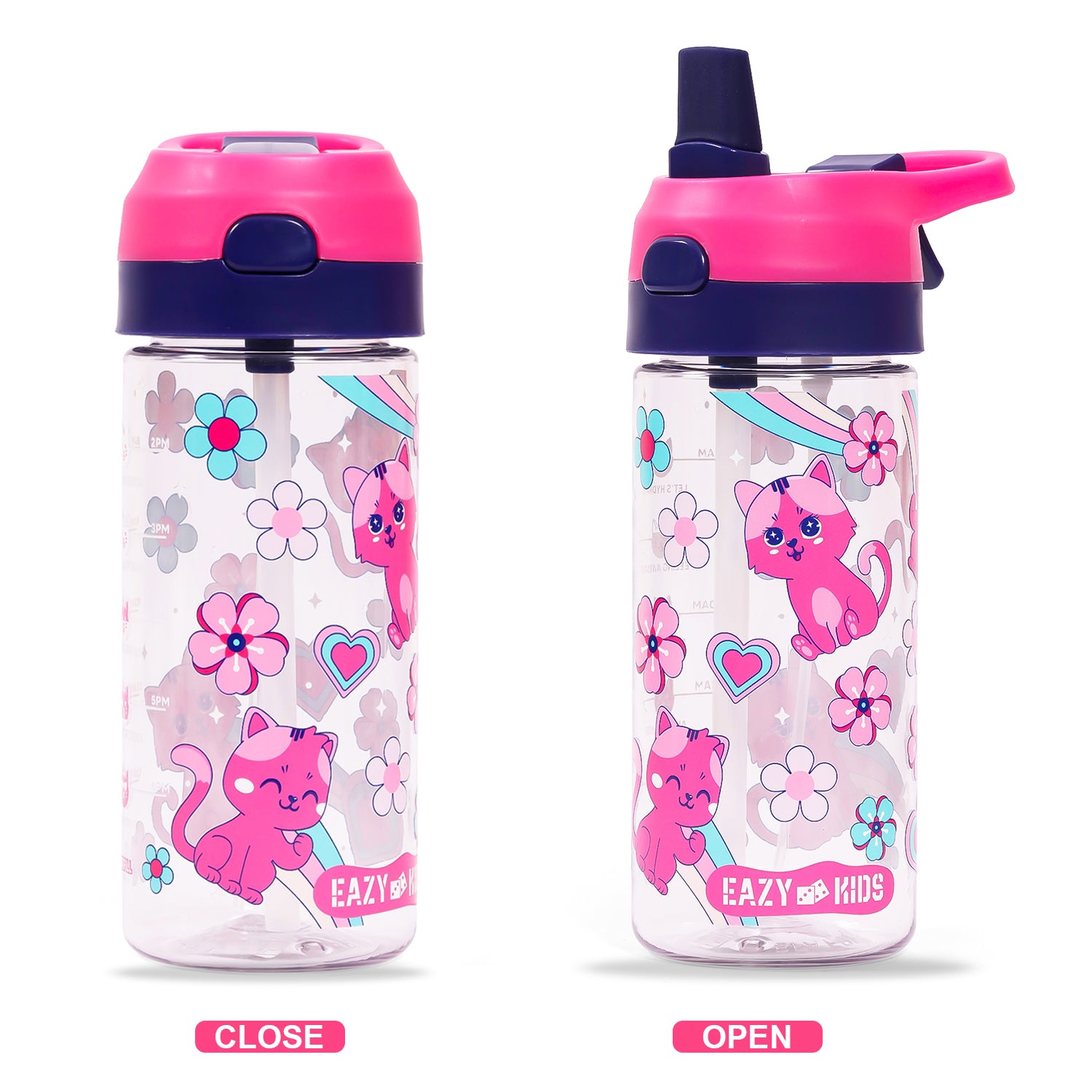 EAZY KIDS Tritan Water Bottle w/Spray, Cat - Pink, 420ml