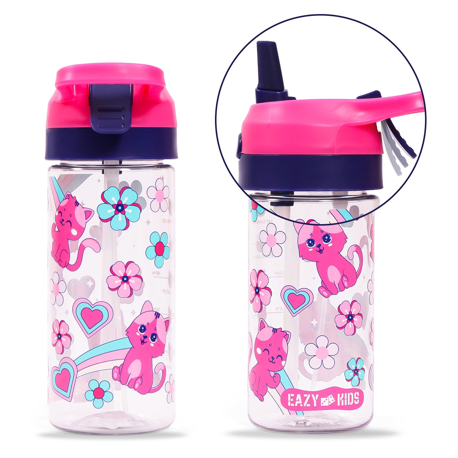 EAZY KIDS Tritan Water Bottle w/Spray, Cat - Pink, 420ml
