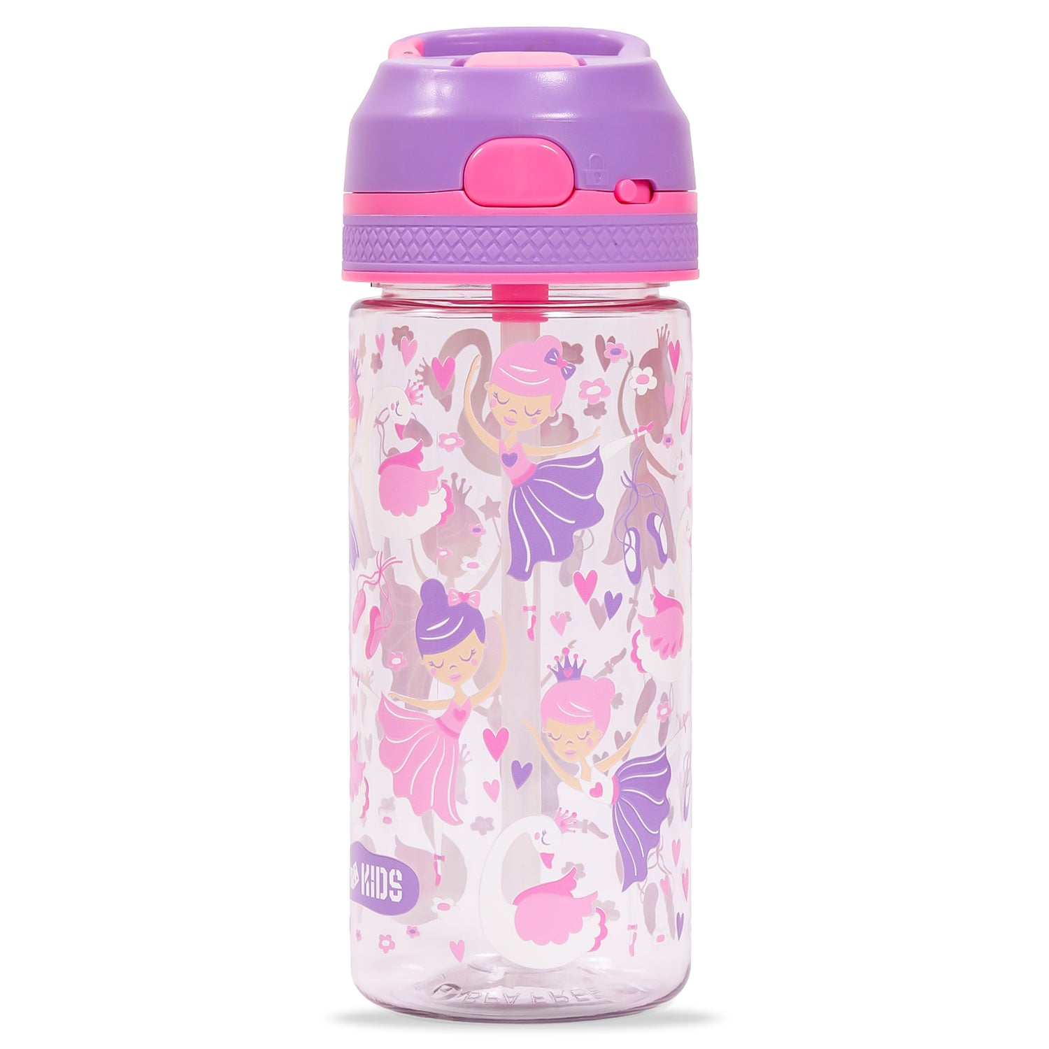 EAZY KIDS Tritan Water Bottle w/Lockable Push button and Carry Handle, Tropical - Purple, 420ml