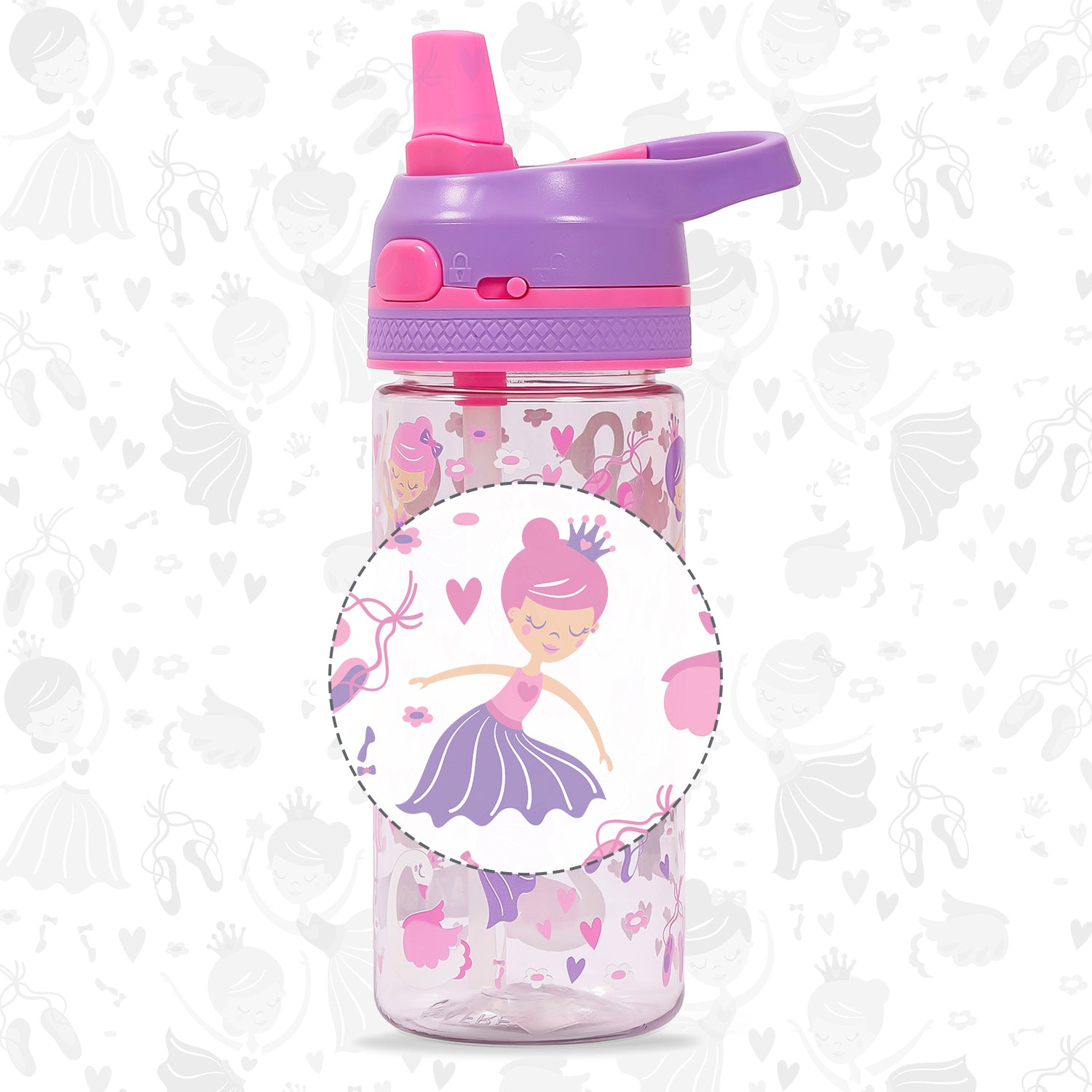 EAZY KIDS Tritan Water Bottle w/Lockable Push button and Carry Handle, Tropical - Purple, 420ml