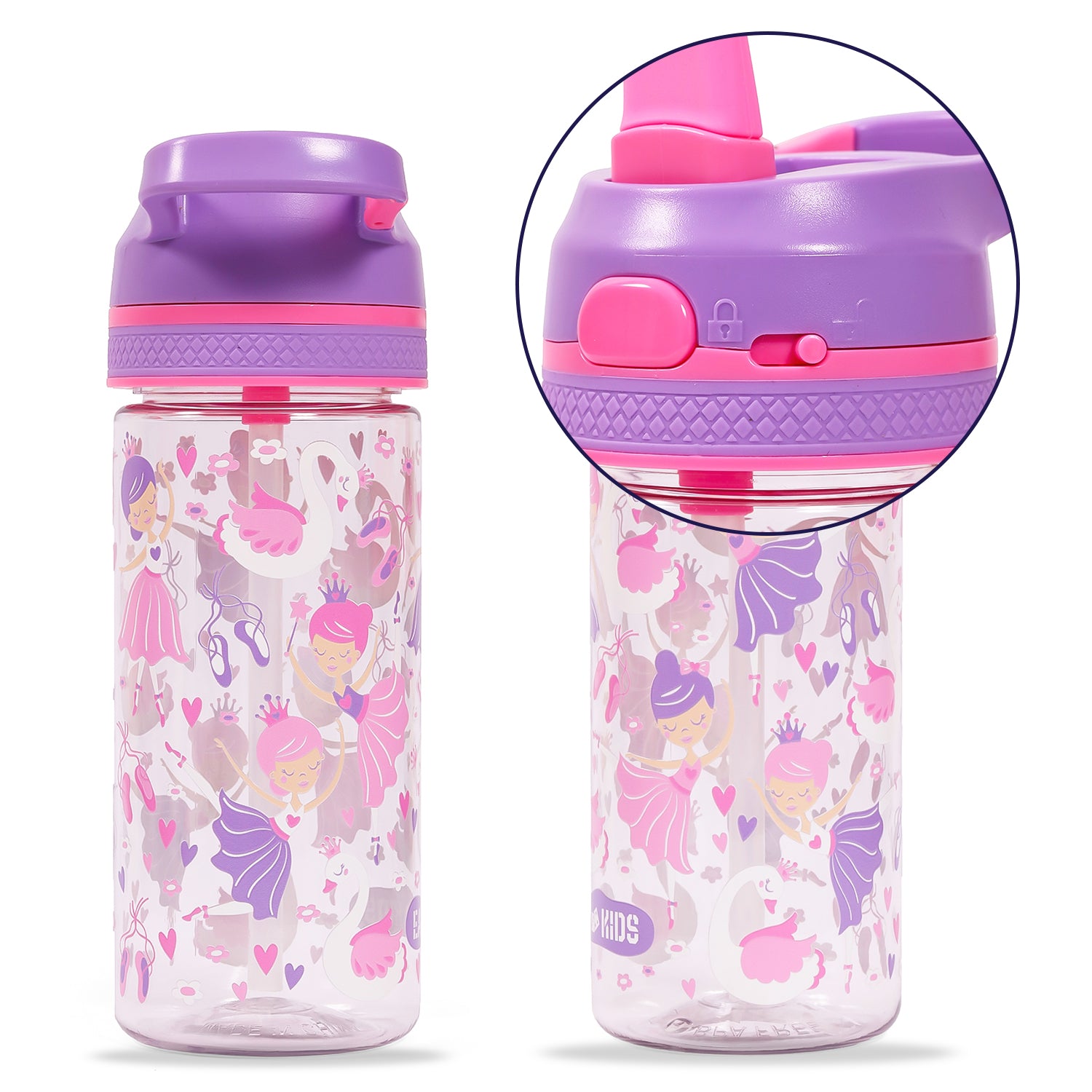 EAZY KIDS Tritan Water Bottle w/Lockable Push button and Carry Handle, Tropical - Purple, 420ml