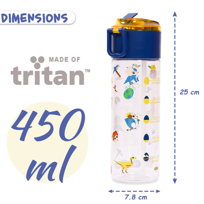 EAZY KIDS Tritan Water Bottle w/Snack Box, T - Rex - Blue, 450ml