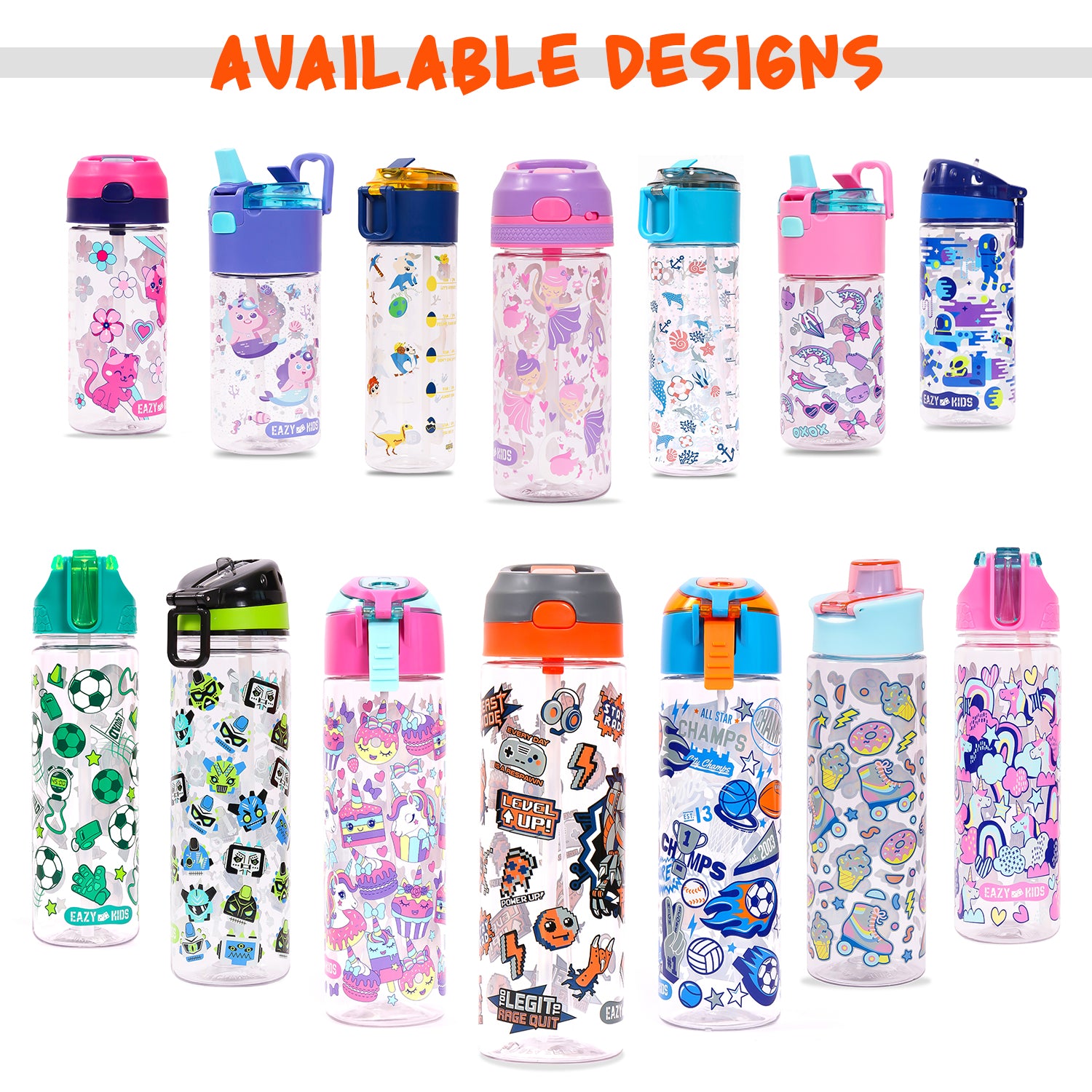 EAZY KIDS Tritan Water Bottle w/Snack Box, T - Rex - Blue, 450ml