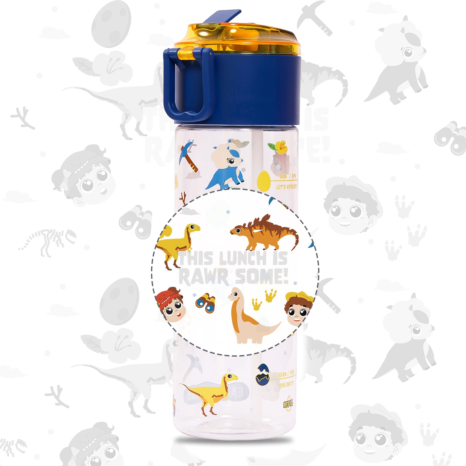 EAZY KIDS Tritan Water Bottle w/Snack Box, T - Rex - Blue, 450ml