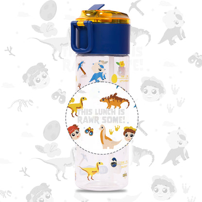 EAZY KIDS Tritan Water Bottle w/Snack Box, T - Rex - Blue, 450ml