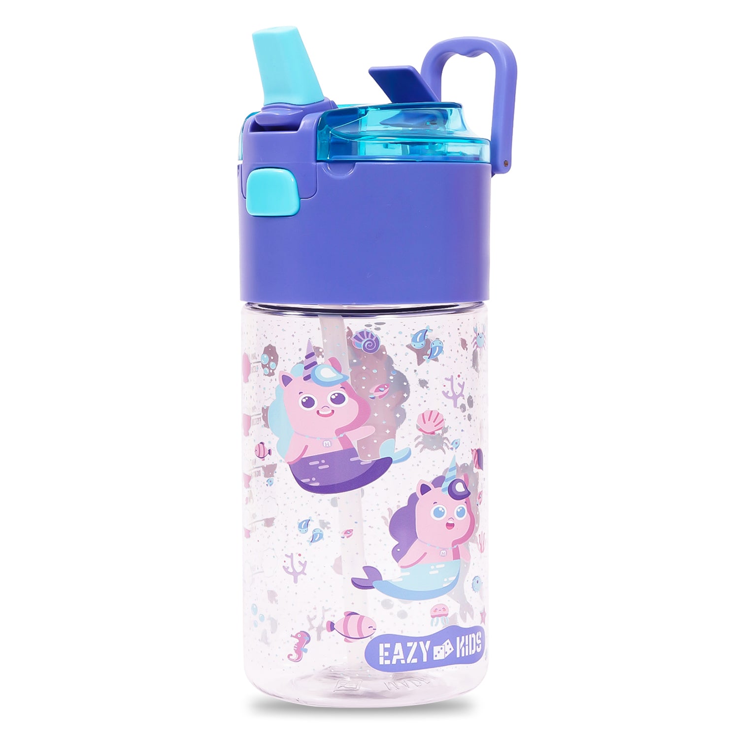 EAZY KIDS Tritan Water Bottle w/Snack Box, Mermaid - Purple, 450ml