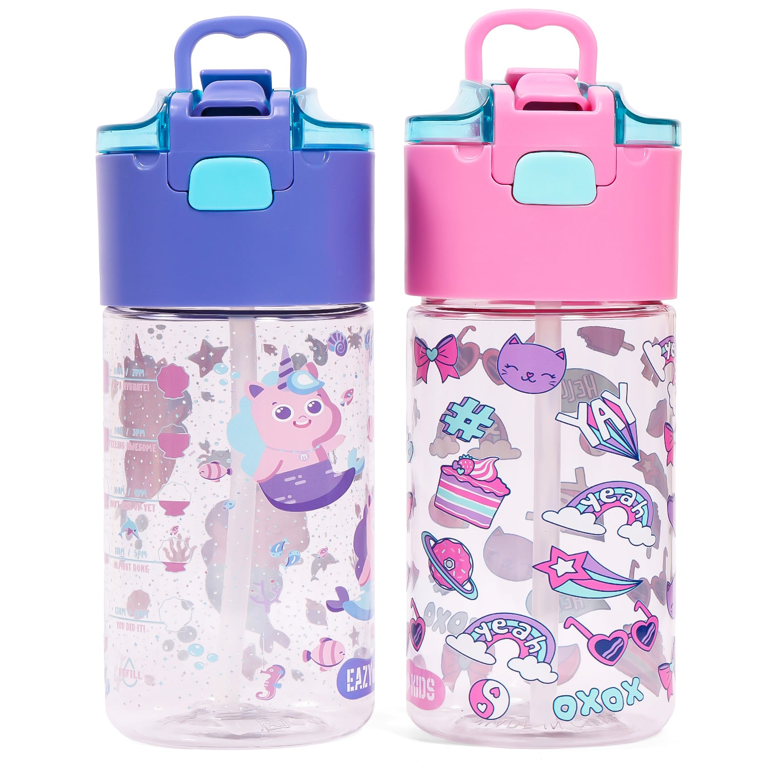 EAZY KIDS Tritan Water Bottle w/Snack Box, Mermaid - Purple, 450ml