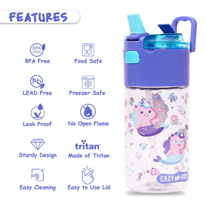 EAZY KIDS Tritan Water Bottle w/Snack Box, Mermaid - Purple, 450ml