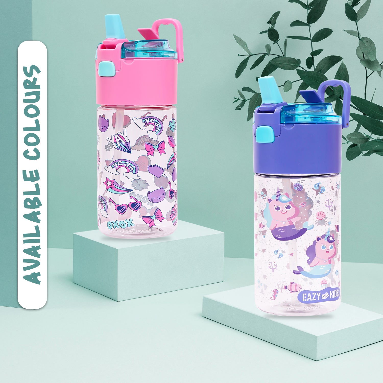EAZY KIDS Tritan Water Bottle w/Snack Box, Mermaid - Purple, 450ml