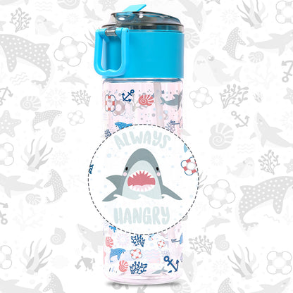 EAZY KIDS Tritan Water Bottle w/Snack Box, Shark - Blue, 450ml