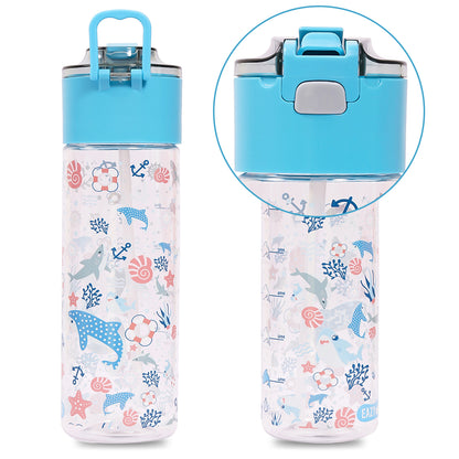 EAZY KIDS Tritan Water Bottle w/Snack Box, Shark - Blue, 450ml