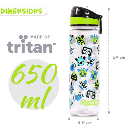 EAZY KIDS Tritan Water Bottle w/Carry handle, Gen Z - Black, 650ml