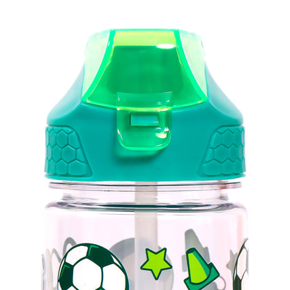 EAZY KIDS Tritan Water Bottle w/2in1 drinking, Flip lid and Sipper, Soccer - Green, 650ml