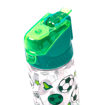 EAZY KIDS Tritan Water Bottle w/2in1 drinking, Flip lid and Sipper, Soccer - Green, 650ml