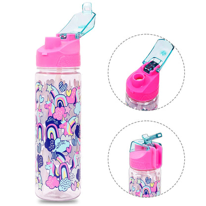 EAZY KIDS Tritan Water Bottle w/2in1 drinking, Flip lid and Sipper, Unicorn - Pink, 650ml