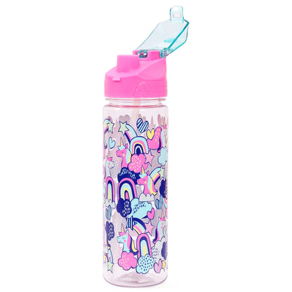 EAZY KIDS Tritan Water Bottle w/2in1 drinking, Flip lid and Sipper, Unicorn - Pink, 650ml