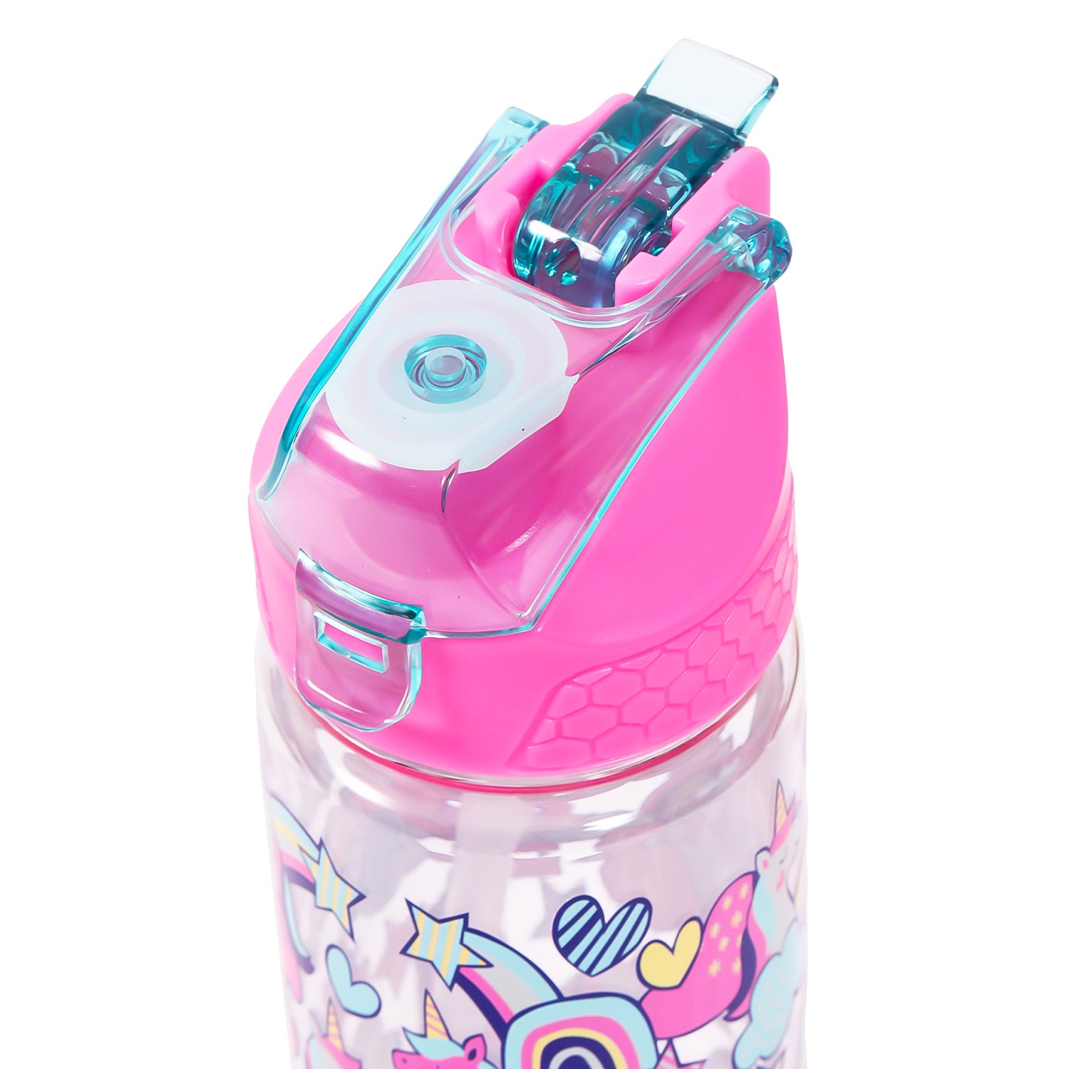 EAZY KIDS Tritan Water Bottle w/2in1 drinking, Flip lid and Sipper, Unicorn - Pink, 650ml