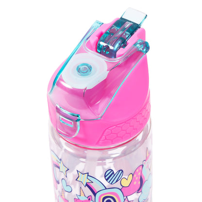 EAZY KIDS Tritan Water Bottle w/2in1 drinking, Flip lid and Sipper, Unicorn - Pink, 650ml