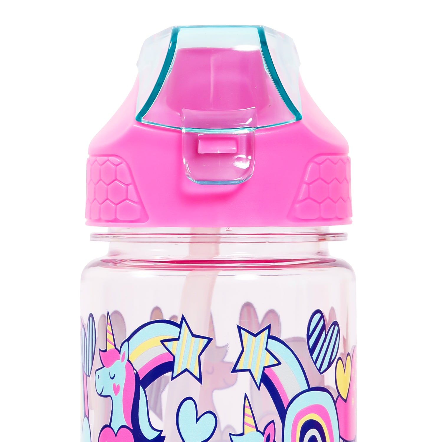 EAZY KIDS Tritan Water Bottle w/2in1 drinking, Flip lid and Sipper, Unicorn - Pink, 650ml